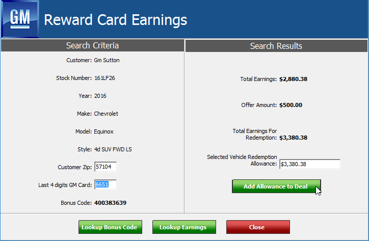 GM reward card